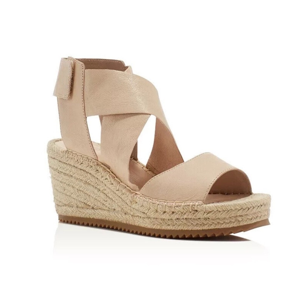 Eileen‎ Fisher Women's Willow Tumbled Leather Wedge Espadrille Sandals Nude 9.5